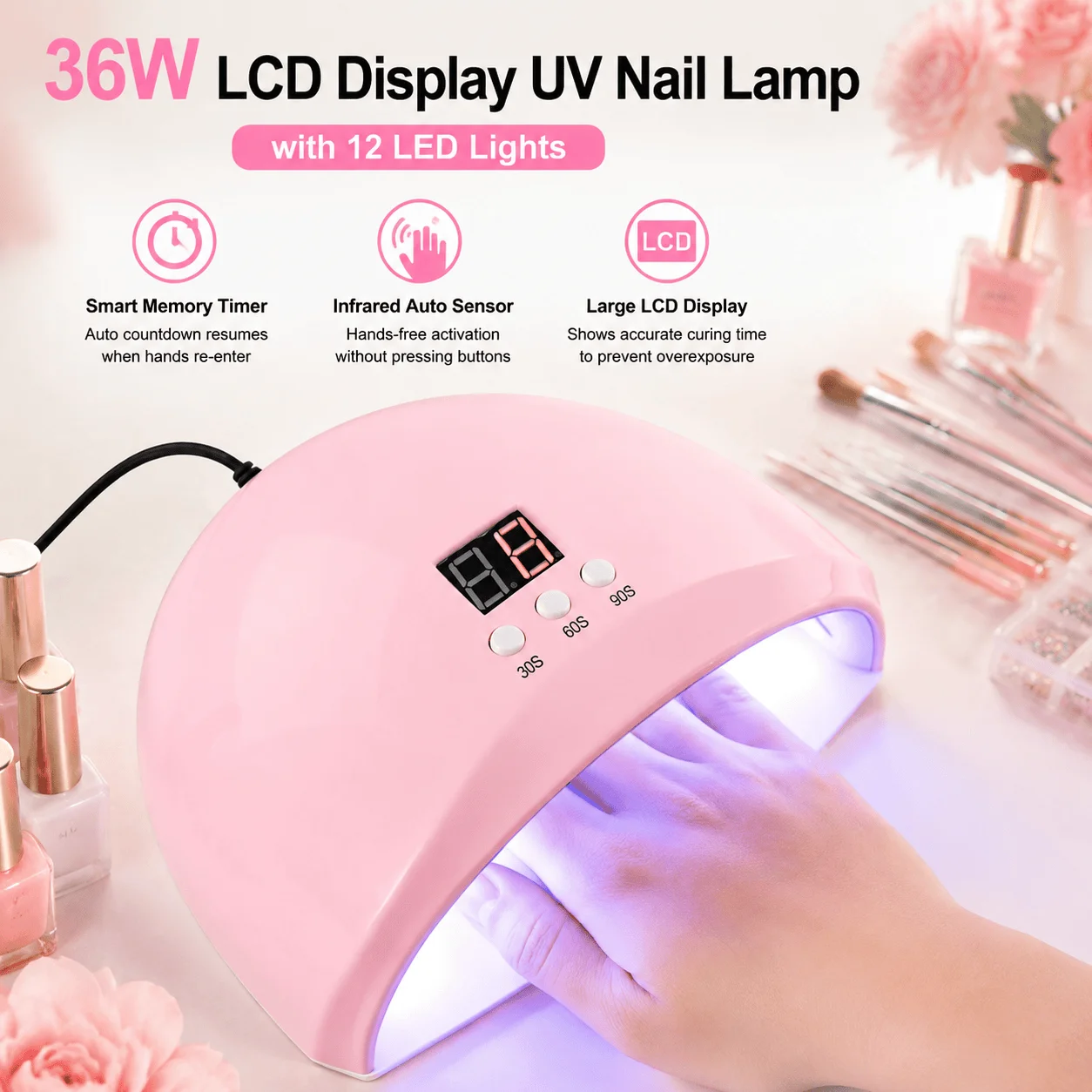 36W UV LED Nail Lamp Infrared Auto Sensor LCD Display Dual Wavelength Gel Dryer USB Powered Smart Memory Timer For Home Salon
