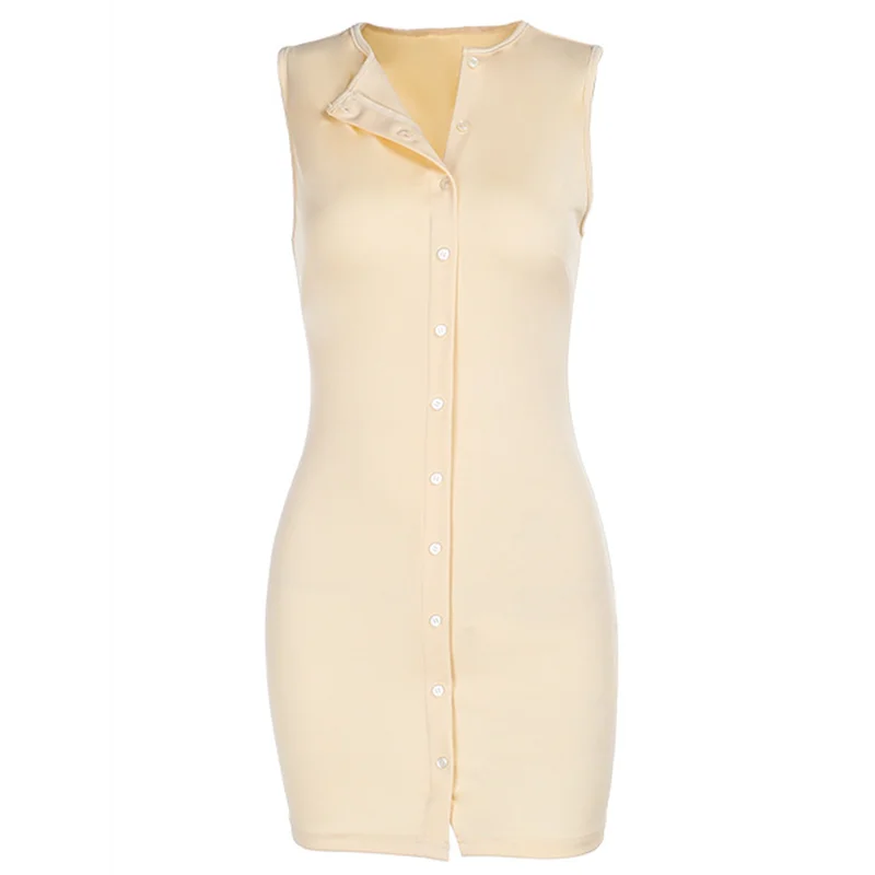 ABRT-Damen-Trägerkleid mit Knopfleiste, gerippt, mit Knöpfen, vorne offen, geripptes Hemd, ärmellos, schlank, elegant, modisch