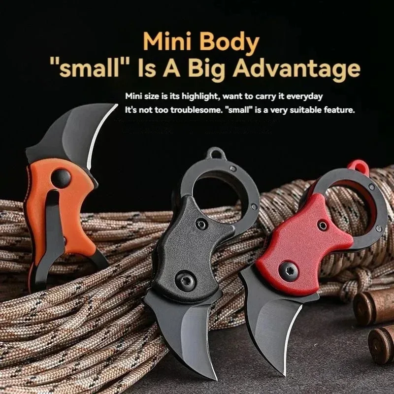 Mini Keychain Pocket Knife Stainless Steel Camping Small Mini Portable Knife Peeler Fixed Blade Multi EDC Tool with Chain.