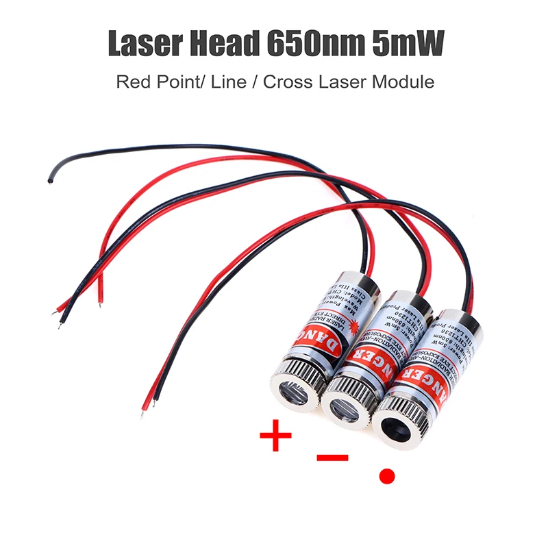 Módulo da cabeça do laser Tubo do laser, Cabeça pontilhada do laser, Usado para ponteiros do laser da luz vermelha, Ponto vermelho, linha, cruz, 650nm, 3V-5V, 5mW, 1Pc