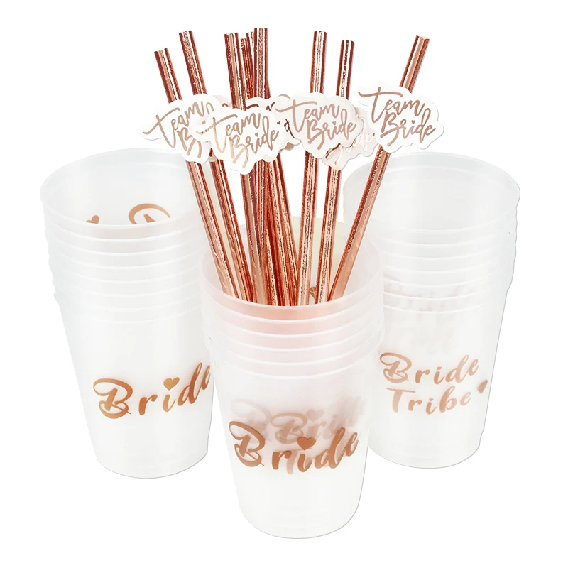 

Team Bride Decor Rose Gold Paper Straw Cups Headdress Photo Props Wedding Decoration Bride To Be Bachelor Party Supplies