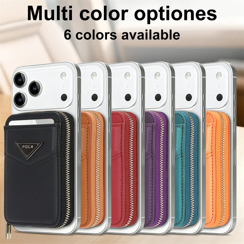 Zipper Wallet Card Holder Case for Apple iPhone 17 Pro Max 16 15 14 13 12 For Magsafe Magnetic PU Leather Phone Back Bag Cover