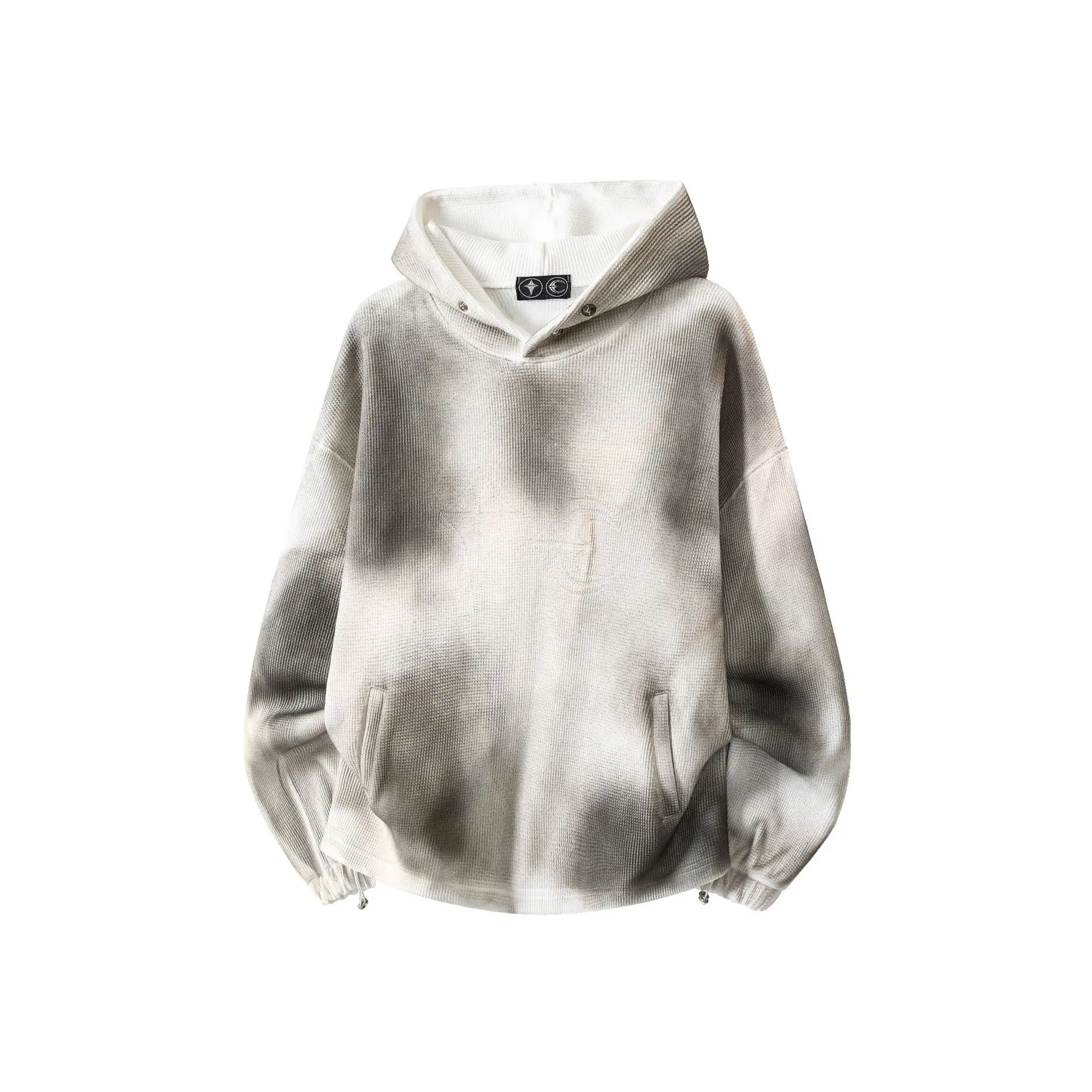 Thug Club Metal Star & Moon Logo Autumn-Winter Vintage Tie-Dye Loose Casual Multi-Functional Hooded Sweatshirt Trend Brand