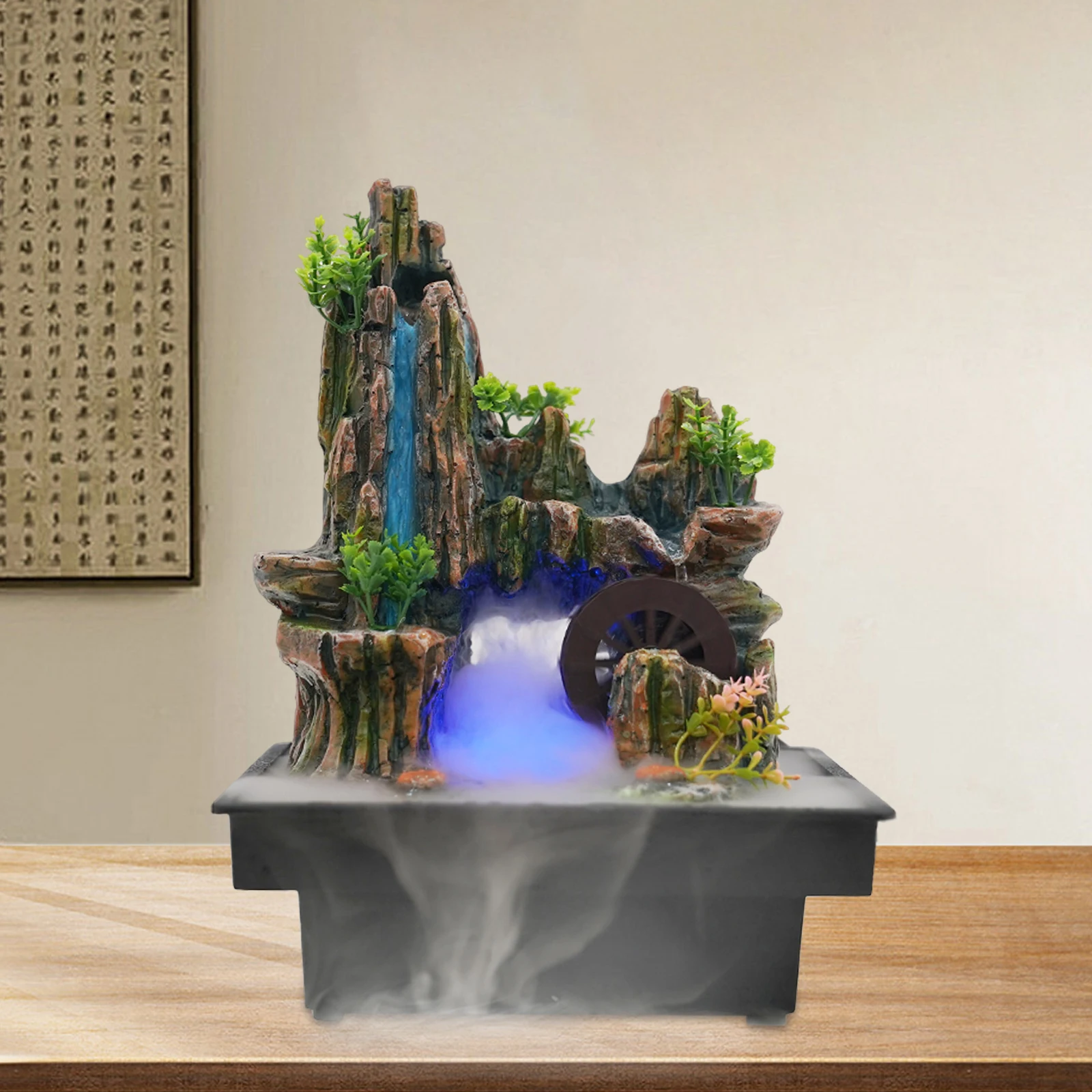 Indoor Rockery Fountain Goldfish Waterfall Feng Shui Water Sound Resin Desktop Decor