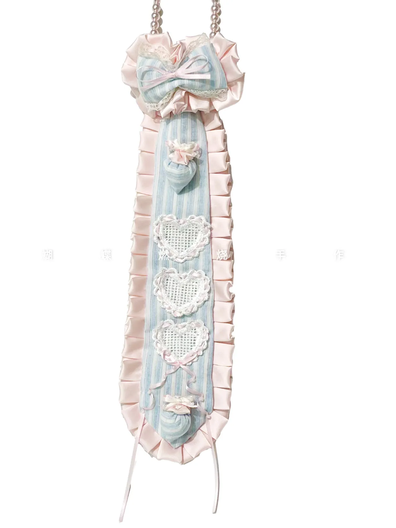 Necklace and Tie Original Handmade Pearl Lace Necktie Pink and Blue Cute Strawberry Necktie
