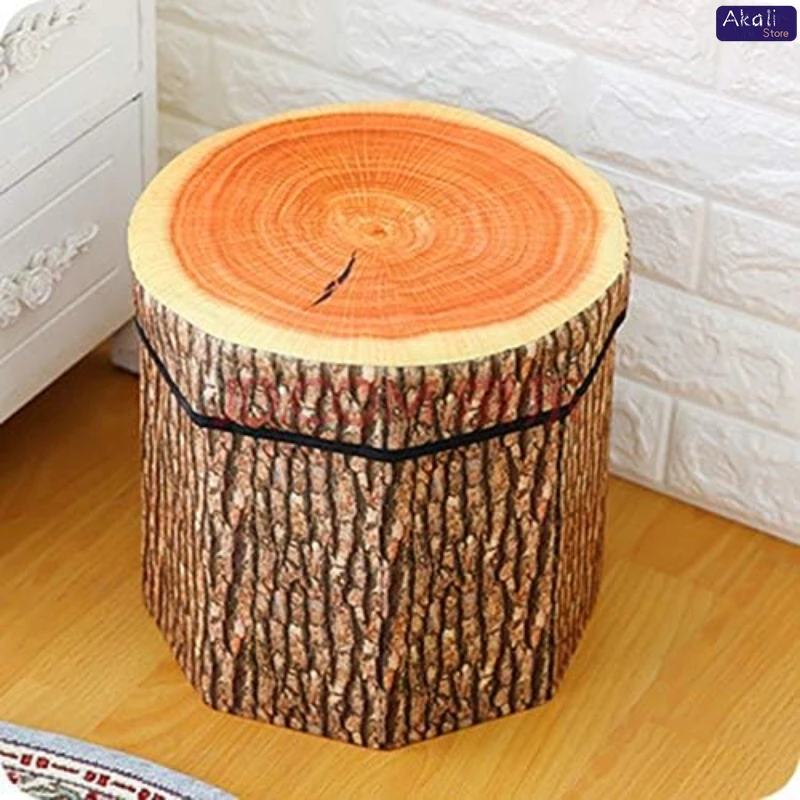 Creative Home Tree Stump Shaped Stool Ottoman Cute Folding Storage Toy Box Collapsible Storage Seat Chest