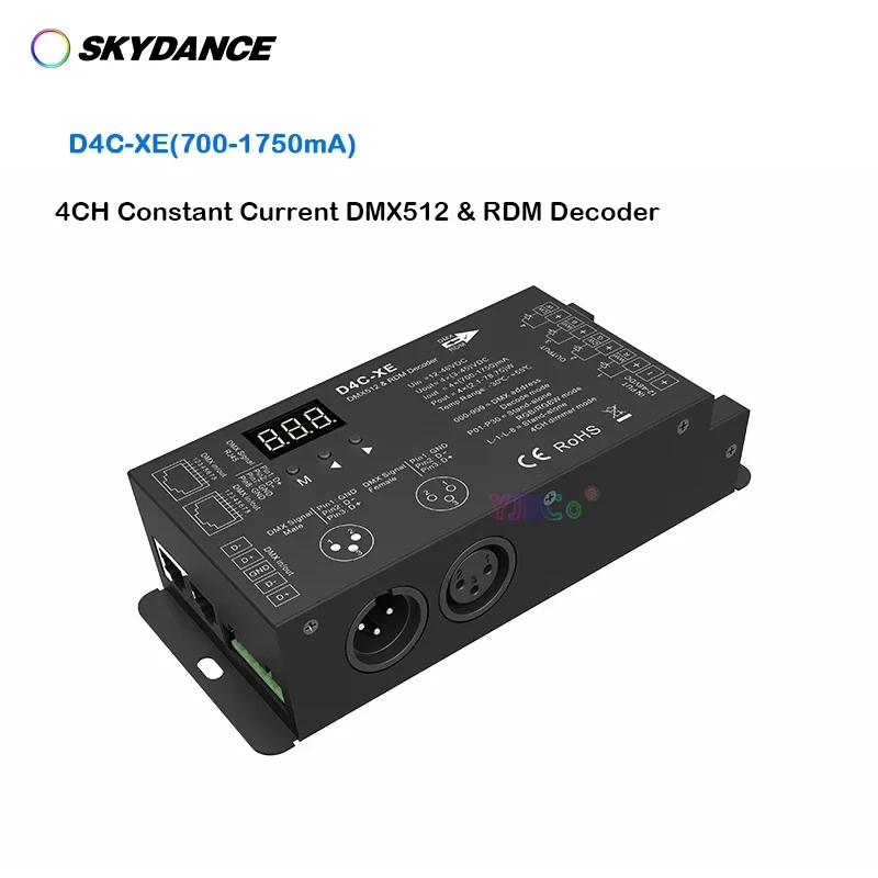 Skydance 12V-48V 4 Channel DMX 512 Decoder 700-1750mA Constant Current 4CH RGB/RGBW RDM controller 7 PWM RJ45 DMX signal dimmer