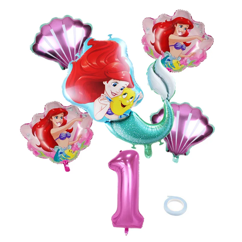 1set Cartoon Little Mermaid Princess Foil Balloon 32inch Number Foil Globos Birthday Party Decoration Baby Shower Girl Toys