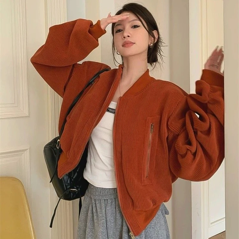 

Винтажная оранжевая вельветовая куртка, стеганый воротник-стойка, укороченный топ, осень-зима, эстетичная куртка-бомбер Y2K, женская одежда