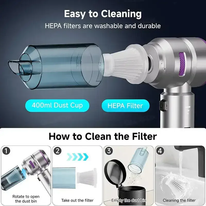 Car Vacuum Cleaner High Power Portable Handheld Wireless Brushless Motor Cleaning Machine Powerful Air Duster for Home Appliance view 6