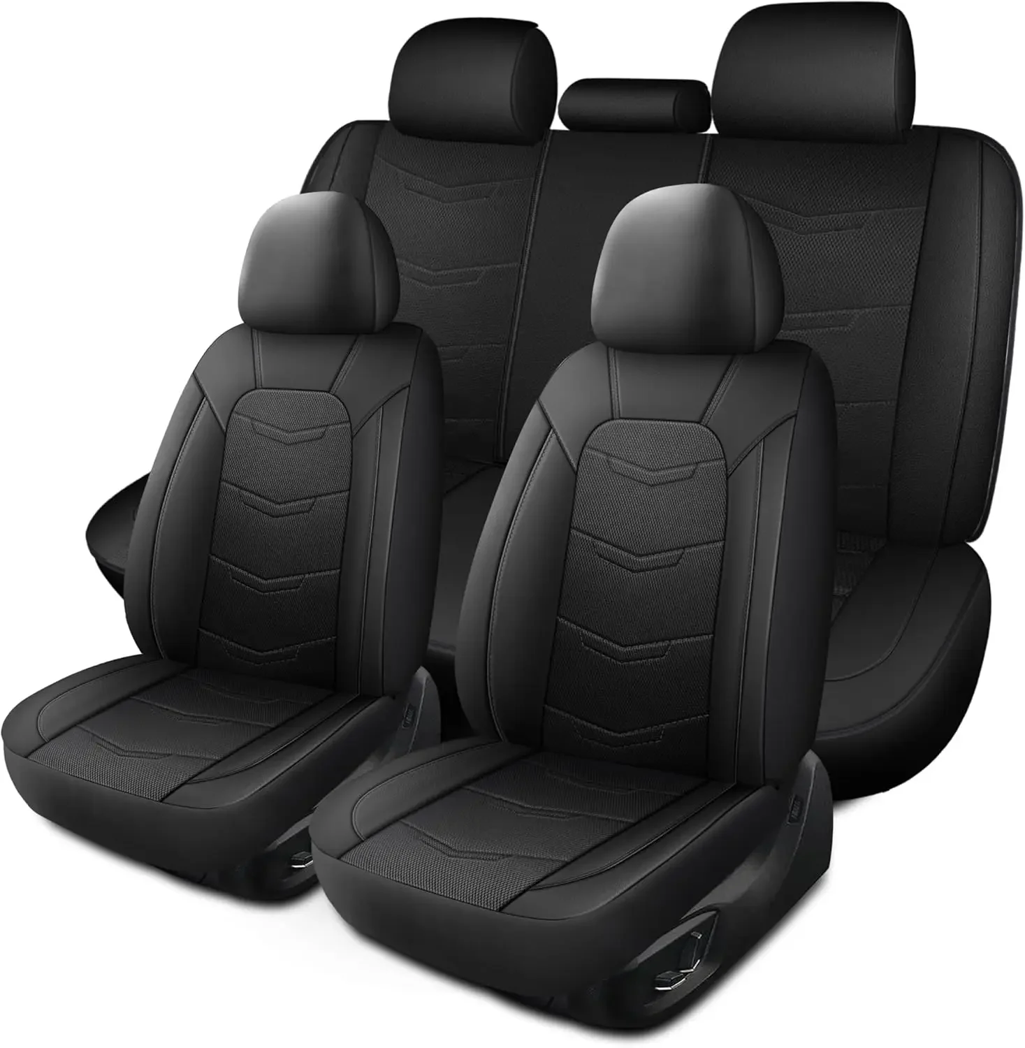 

Car Seat Covers Full Set,Leather Car Seat Covers,Breathable and Sporty Car Seat Cover,Universal Fit Anti-Slip(Full Seat,Black)