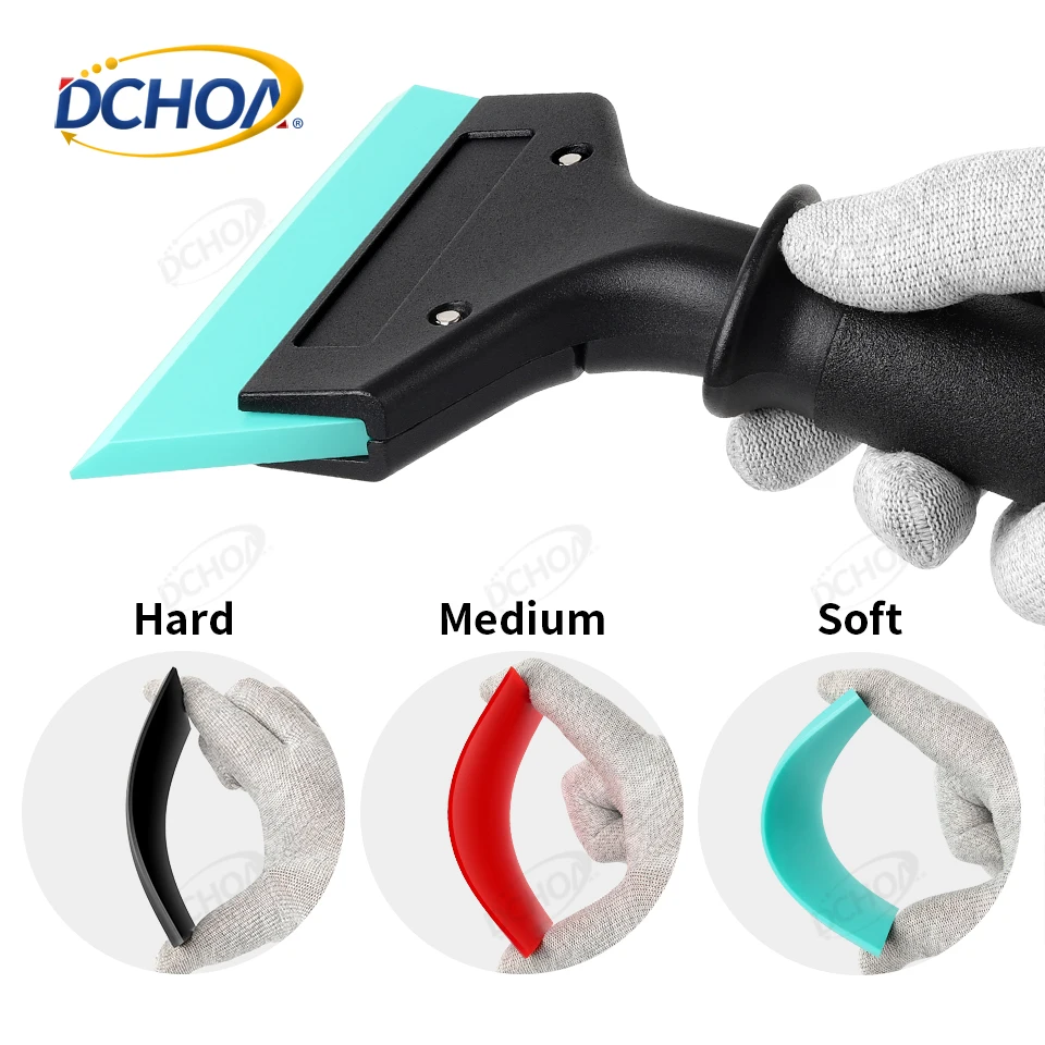 DCHOA 3PCS Rubber Squeegee with Short Handle for PPF Window Tint Vinyl Film Application Car Wrapping Detailing Tool
