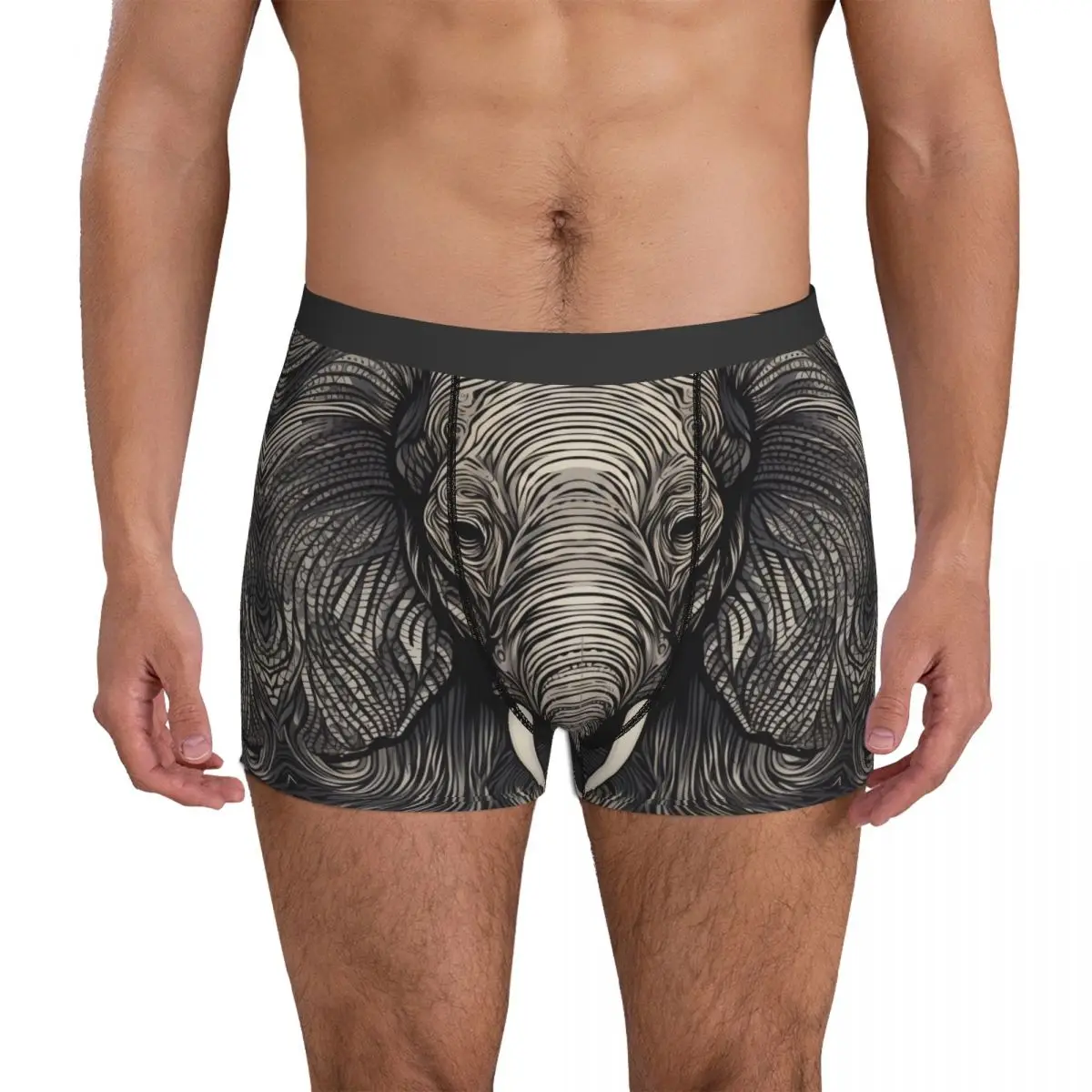 Elephant Underwear Psychedelic Lines Portraits Men Boxer Brief Comfortable Boxershorts Trenky Printing Plus Size Underpants