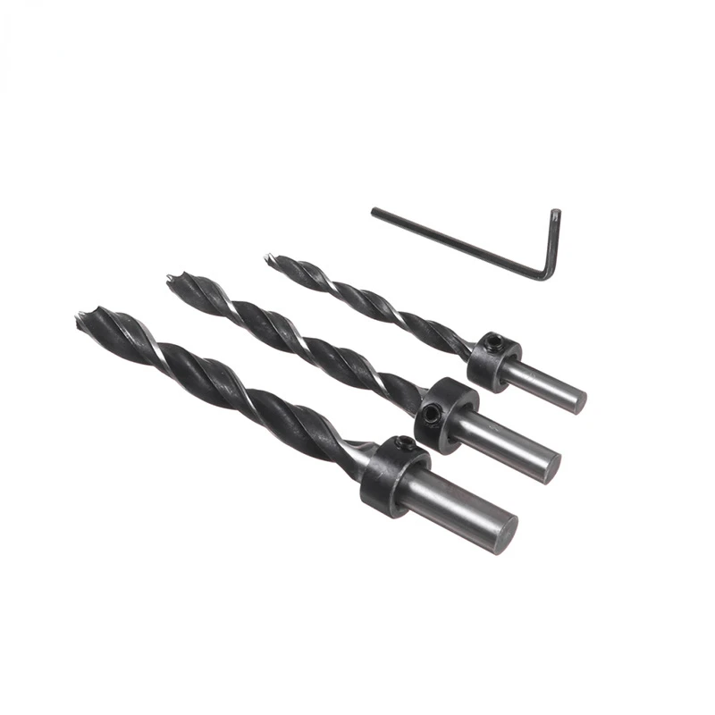 7pcs Tri-tip Woodworking Drill Bit Carbon Steel 6/8/10mm Drill Bit Limit Ring Set of Inclined Hole Locator Accessories Open Hole