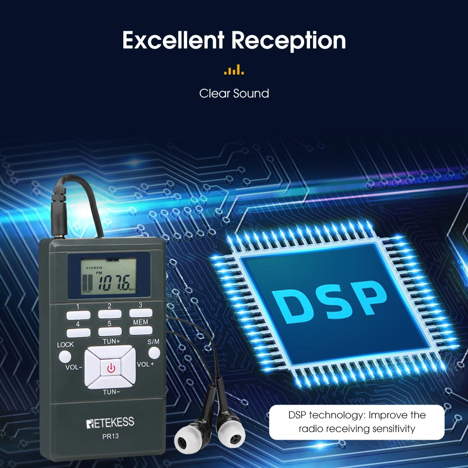 10pcs PR13 Radio FM Stereo DSP Portable Radio Receiver Digital Clock for Guiding Church Conference Training