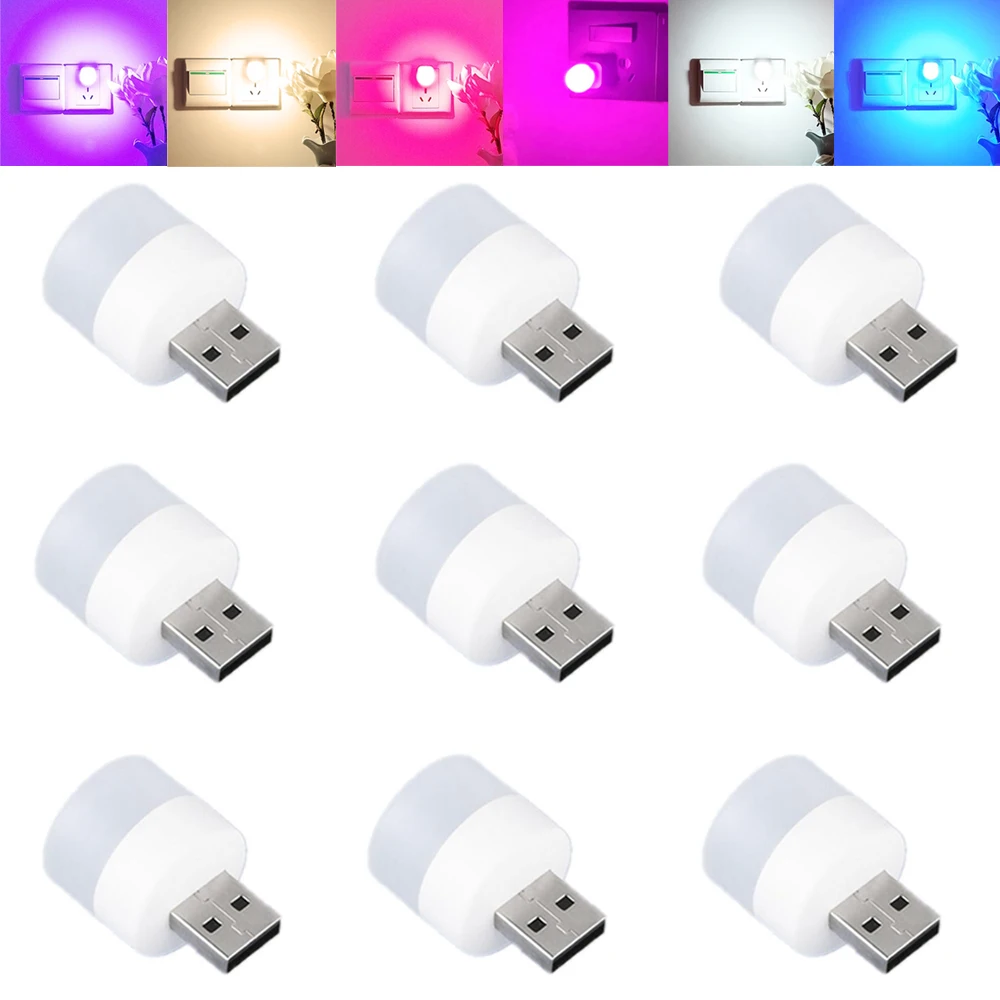 

10X Portable LED USB Lamp 5V 1W Light Bulb Colorful Fixture For Reading Night Desk Lamps Table Bedroom Bedside Lighting Room