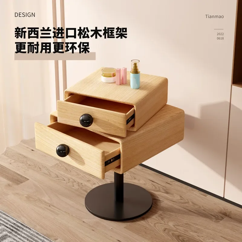 for Rotating Solid Wood Bedside Table Children Light Luxury Creative Design Simple Modern Cream Style Internet Celebrity Girl