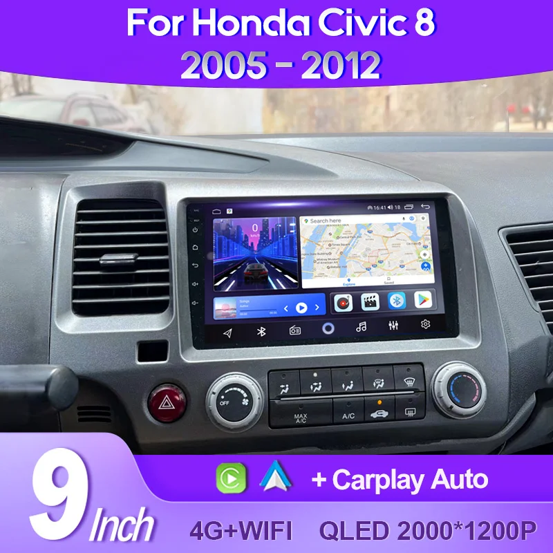 

QSZN для Honda Civic 8 FK FN FD 2005 - 2012 2K QLED Android 13 Автомобильная магнитола мультимедийный видеоплеер GPS AI голосовой CarPlay головное устройство