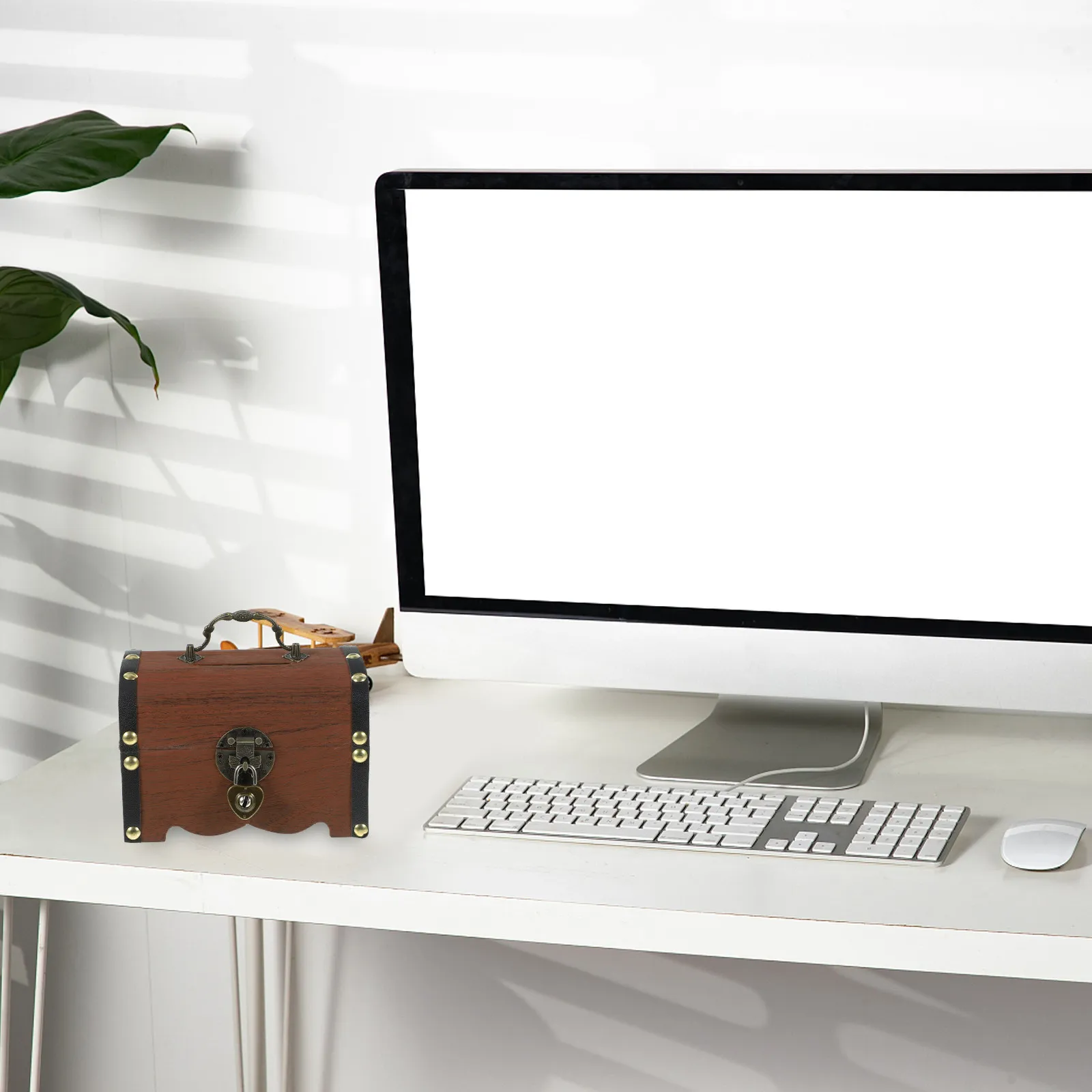 

2 шт. винтажные деревянные сундучки-копилки с медными элементами, ретро-ящики для хранения украшений, монет, декор для дома и офиса