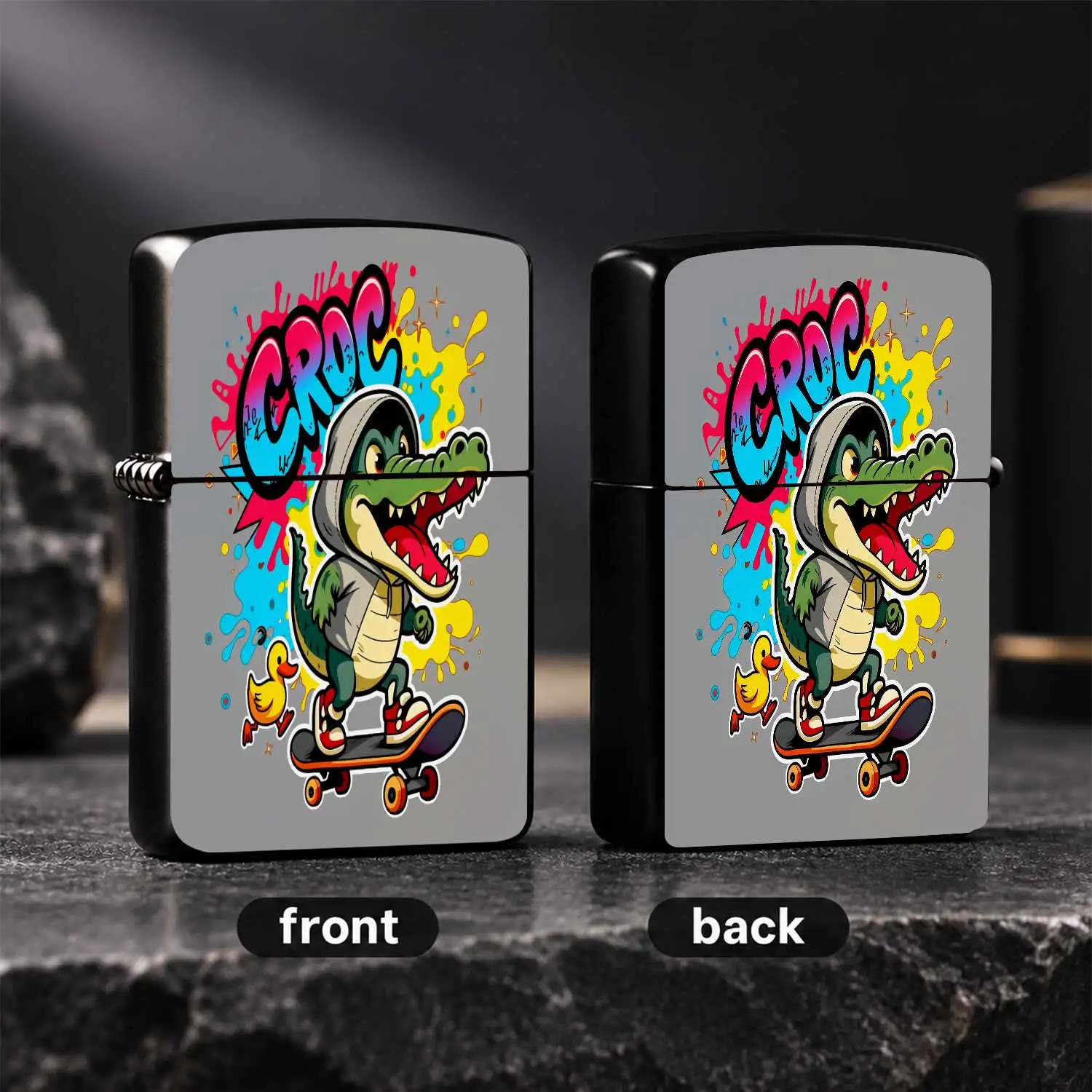 Trendy Graffiti Crocodile Skateboard Duck Decorative Lighter, Cool Street Style Portable Accessory, Eye-Catching Fun Practical Item For Daily Casual Scenes, Ideal Unique Gift For Friends Mates For Outdoor Travel Daily U A Humorous And Inter