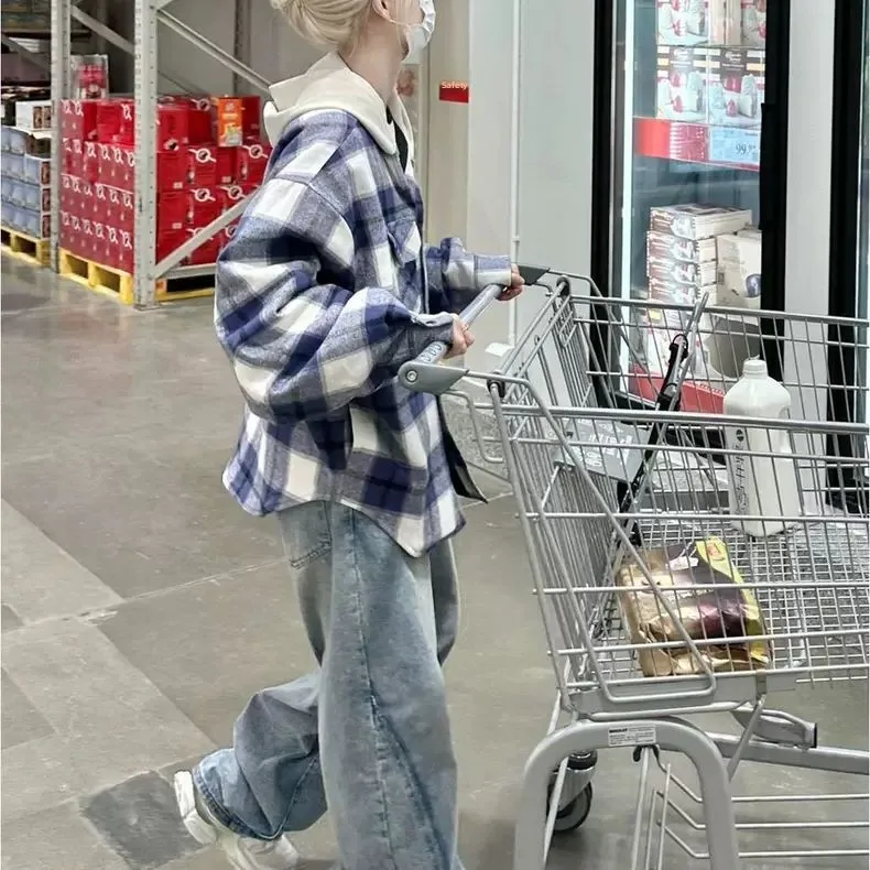 

Мужская повседневная толстовка оверсайз в клетку, длинный рукав, весна-осень, дышащая, молодежная, свободный крой, в стиле Гонконг