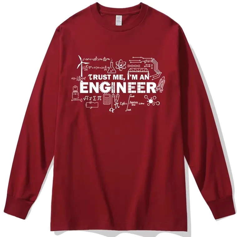 Long Sleeve Pure Cotton T-Shirt Casual Physics Formula Mathematics Equation Engineer Loose Base Shirt Summer Commute Style