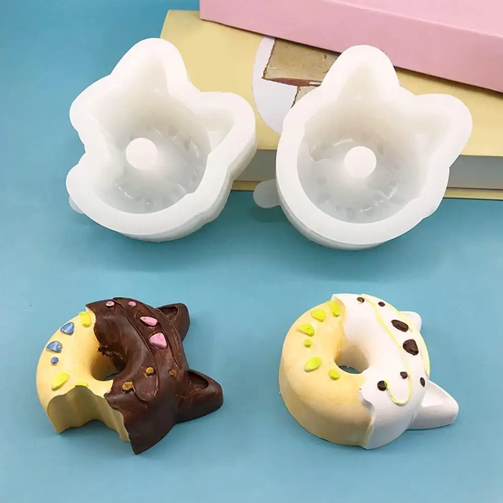 Pre‑Bitten Cat Ear Donut Silicone Mold Cute Kitten Shape DIY Baking Mould for Pastry Chocolate Soap Wax Melt Handcraft