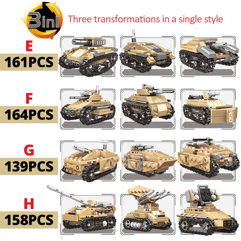 ZKZC WW2 8 in 1 Military The Emperor Tank Assemble Building Block Toy Missile Armored Car Chariot Brick Children Gifts