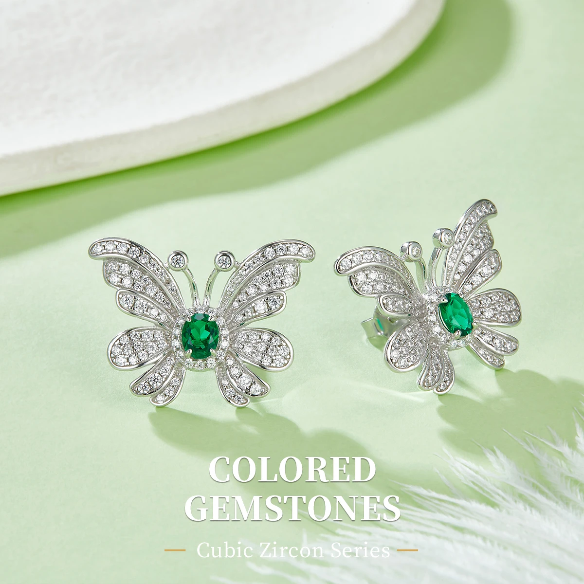 

Овальные серьги-гвоздики с искусственным изумрудом и стерлингового серебра 925 пробы, модные изысканные ювелирные изделия с белым цирконом для женщин