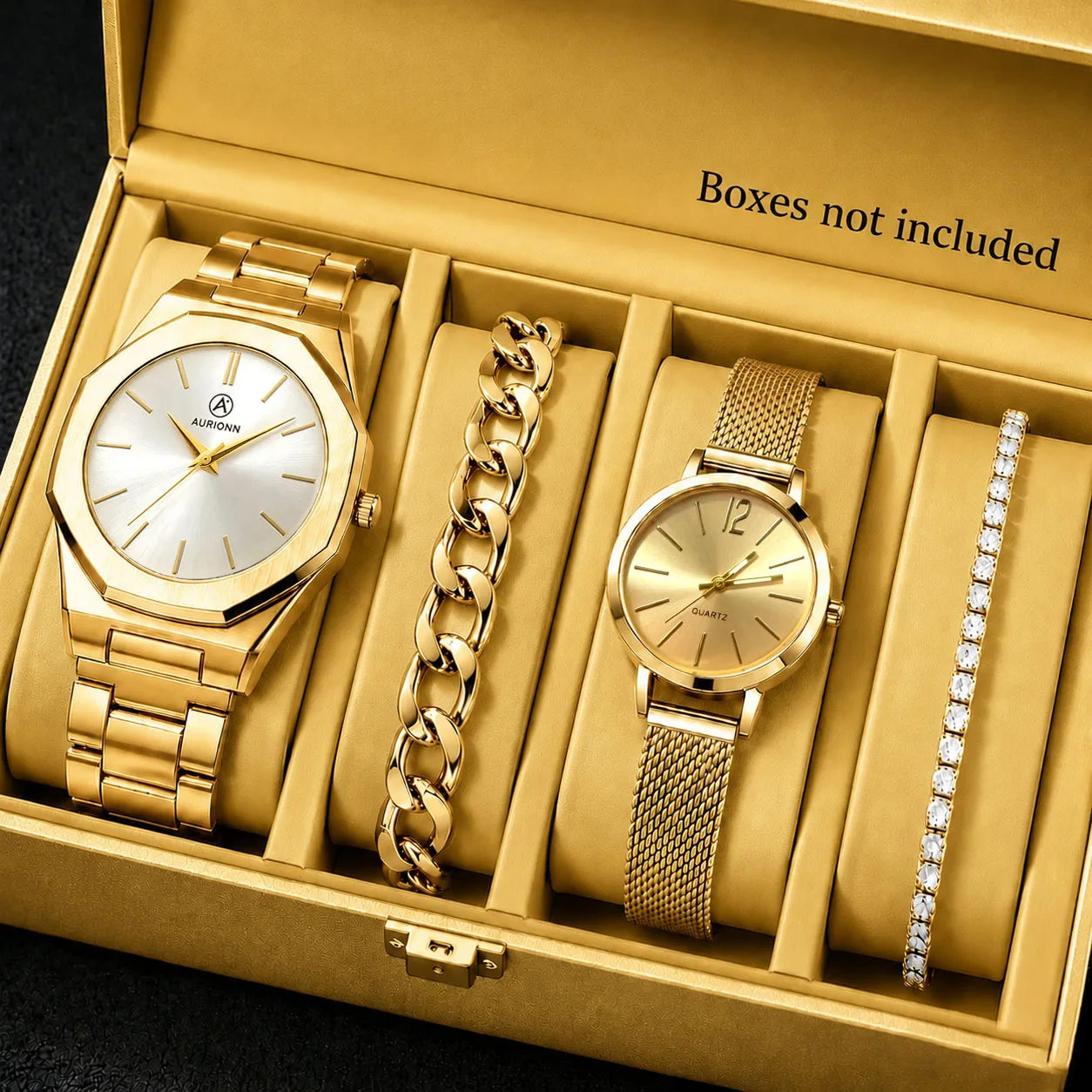 4-Piece Set of Couple's Energetic, Fashionable, Gorgeous, Exquisite, and Personalized Quartz Watches for Valentine's Day, Easter, Halloween, Ramadan, Birthdays, Christmas, New Year's Day, as Gifts for Friends, Suitable for Everyday Wear