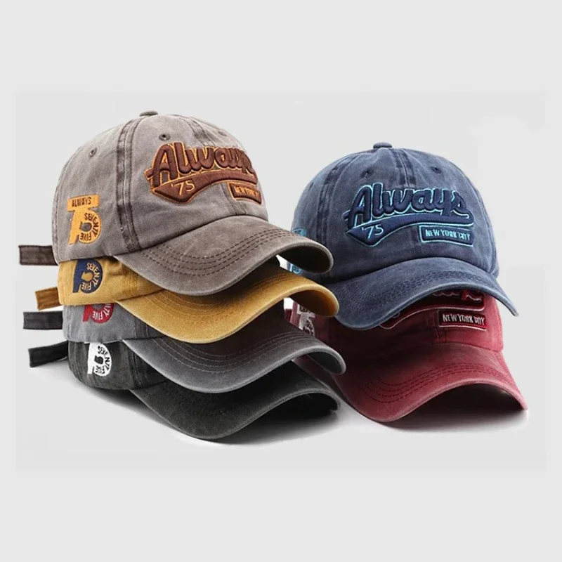 Retro Baseball Cap with 3D Embroidery “Always” – Unstructured Distressed Hat, Adjustable Metal D-Ring (56-60cm)  Vintage Style