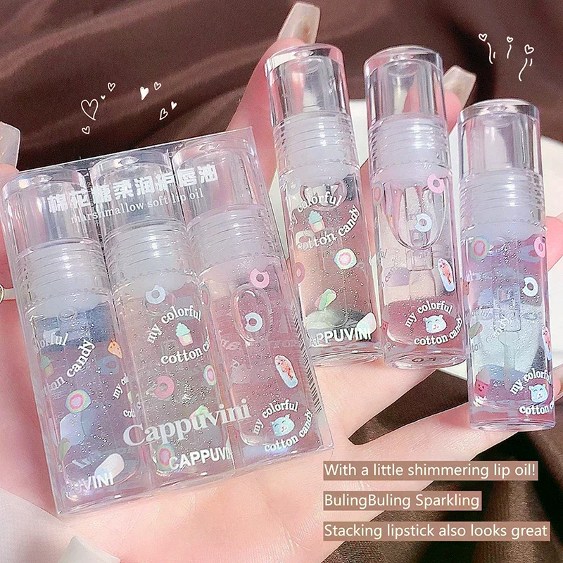1/3Pcs Transparent Glitter Lip Gloss Set Clear Water Light Lip Glaze Moisturizer Color Changing Lip Oil Jelly Mirror Lipsticks