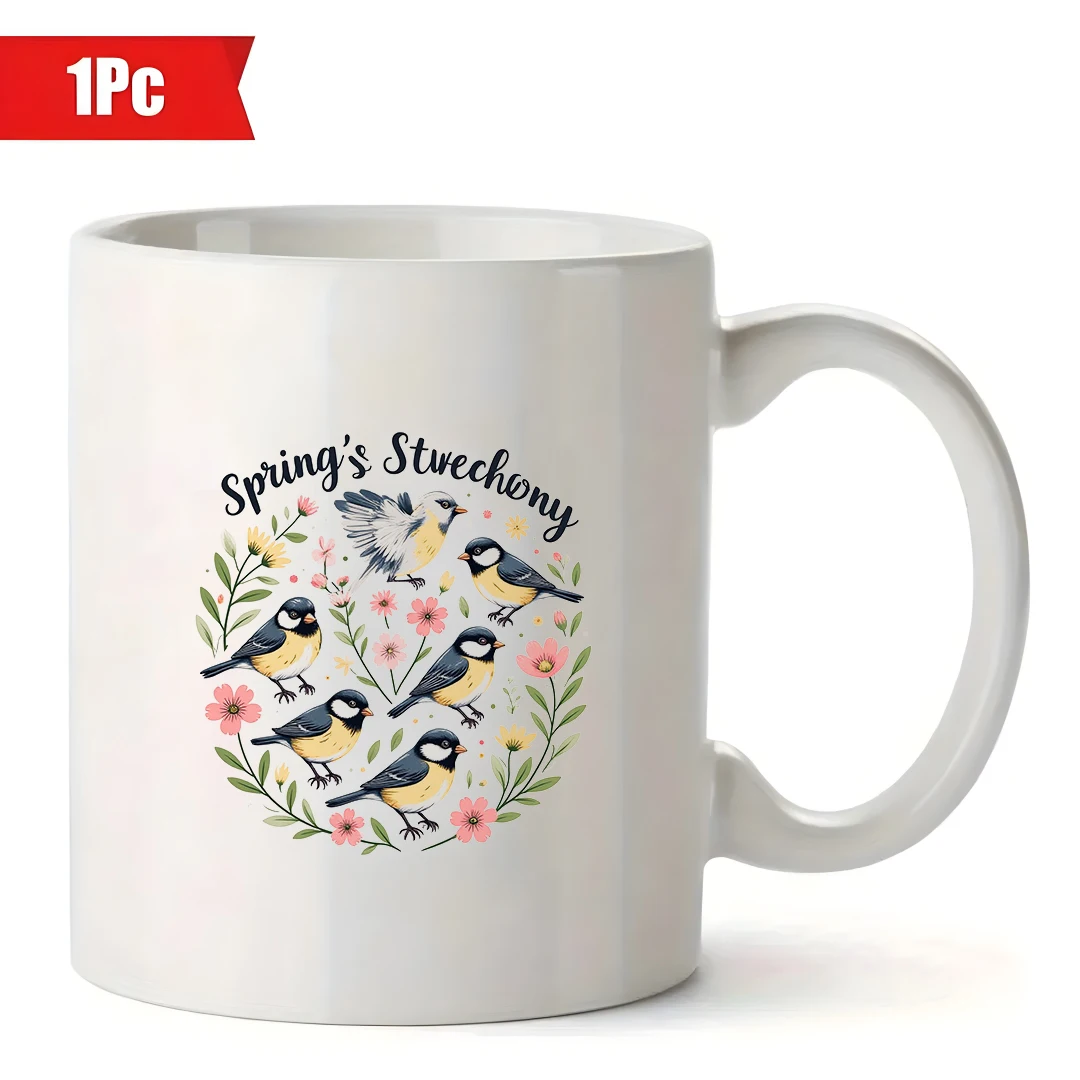 Весенняя кружка с мультяшной птицей на 11 унций + элементы свежих цветов, рождественская детская семейная офисная чашка