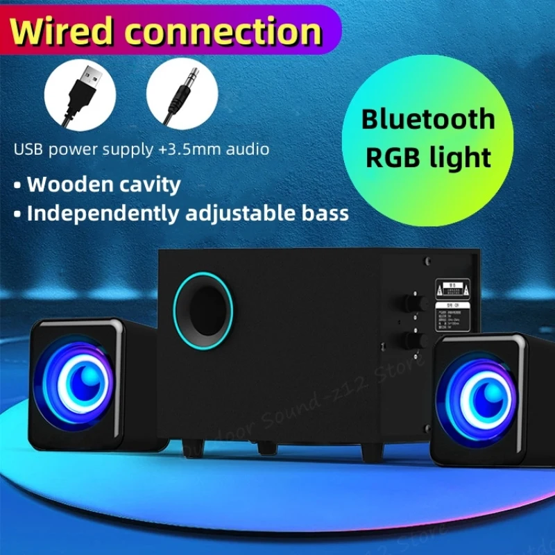 

Powerful Bluetooth Speaker Colorful LED Home TV Theater Sound Multi-media Subwoofer 3D Stereo Surround Wooden USB Wired Para Pc