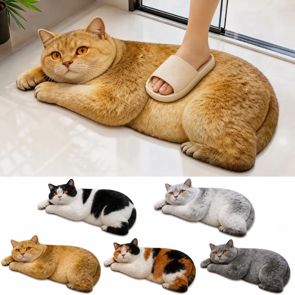 Diatomaceous Earth 3D Cat Floor Mat 40×60CM 50×80CM Realistic Bathroom Carpet Water-absorbing Non-slip Bedroom Door Rug