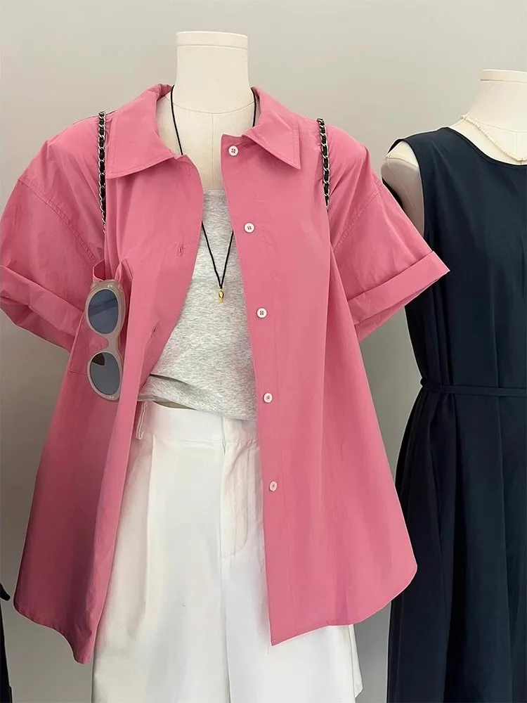 

Loose Short Sleeve Women's Shirt Pink Salt System Design Casual Top Fashionable Versatile Summer New Style Commute Style