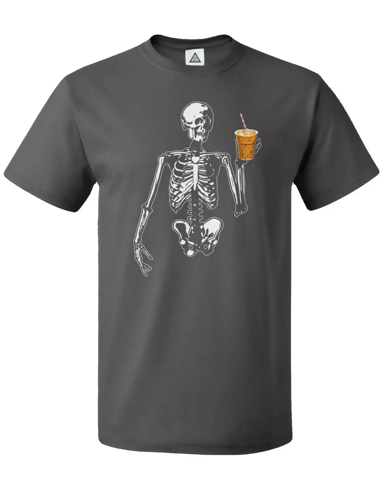 Unisex Halloween esqueleto T-Shirt, Ice Coffee Tee, Feliz