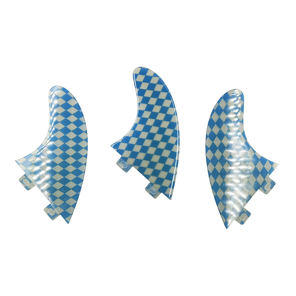 Short Board Fins for UPSURF FCS, Fin Plugs, Fibreglass, Blue Plaid Surfboard Fins, Funboard Performance Core, G5, 3Pcs Set