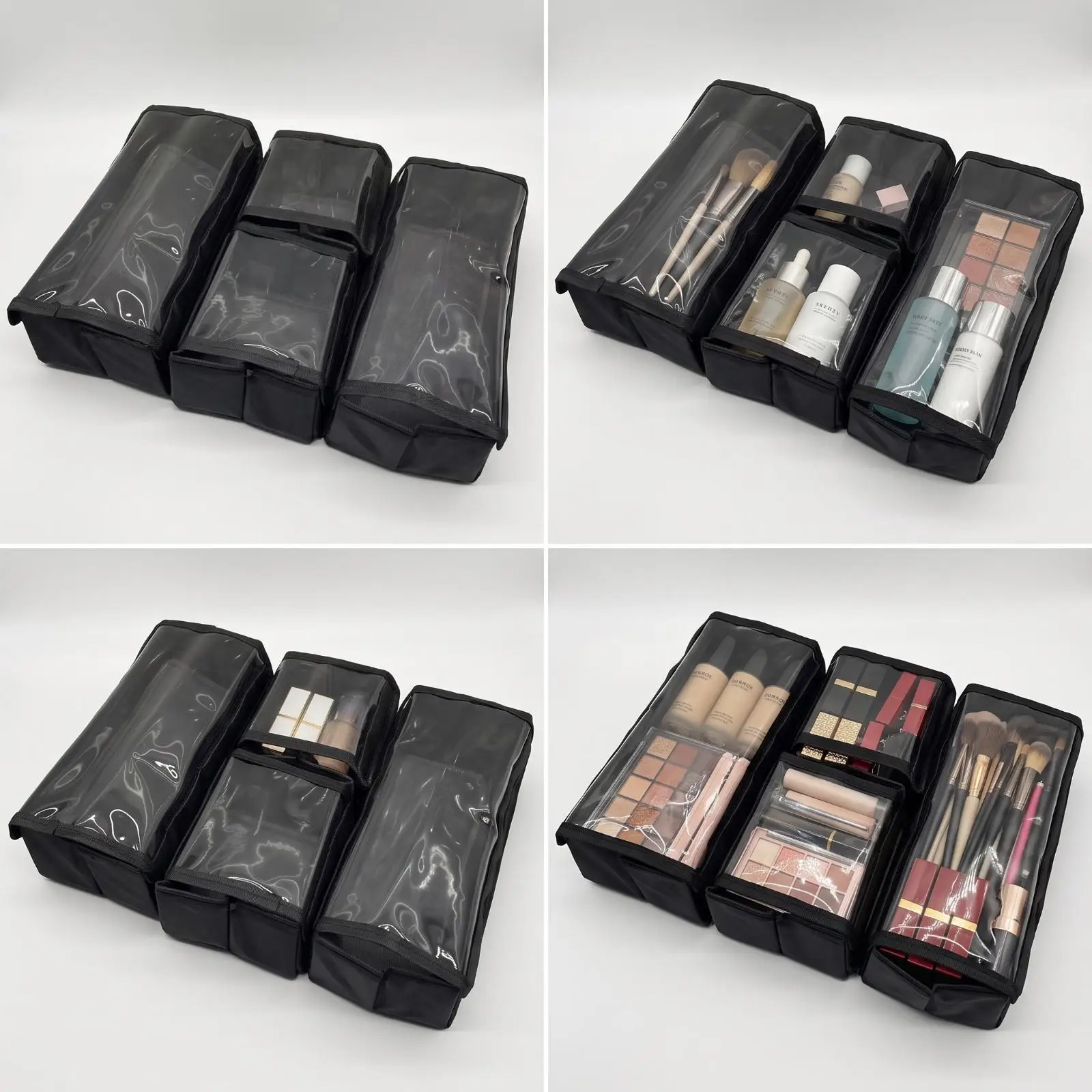 4 Pieces Makeup Storage Pouch with Clear PVC Top Sturdy Clear Makeup Bag Cosmetic Organizer with Zipper Closure Structured