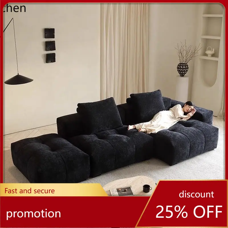 CZ Pixel Cotton Linen Black Fabric Sofa Italian Minimalist Modular Combination Modern Living Room Corner Sofa