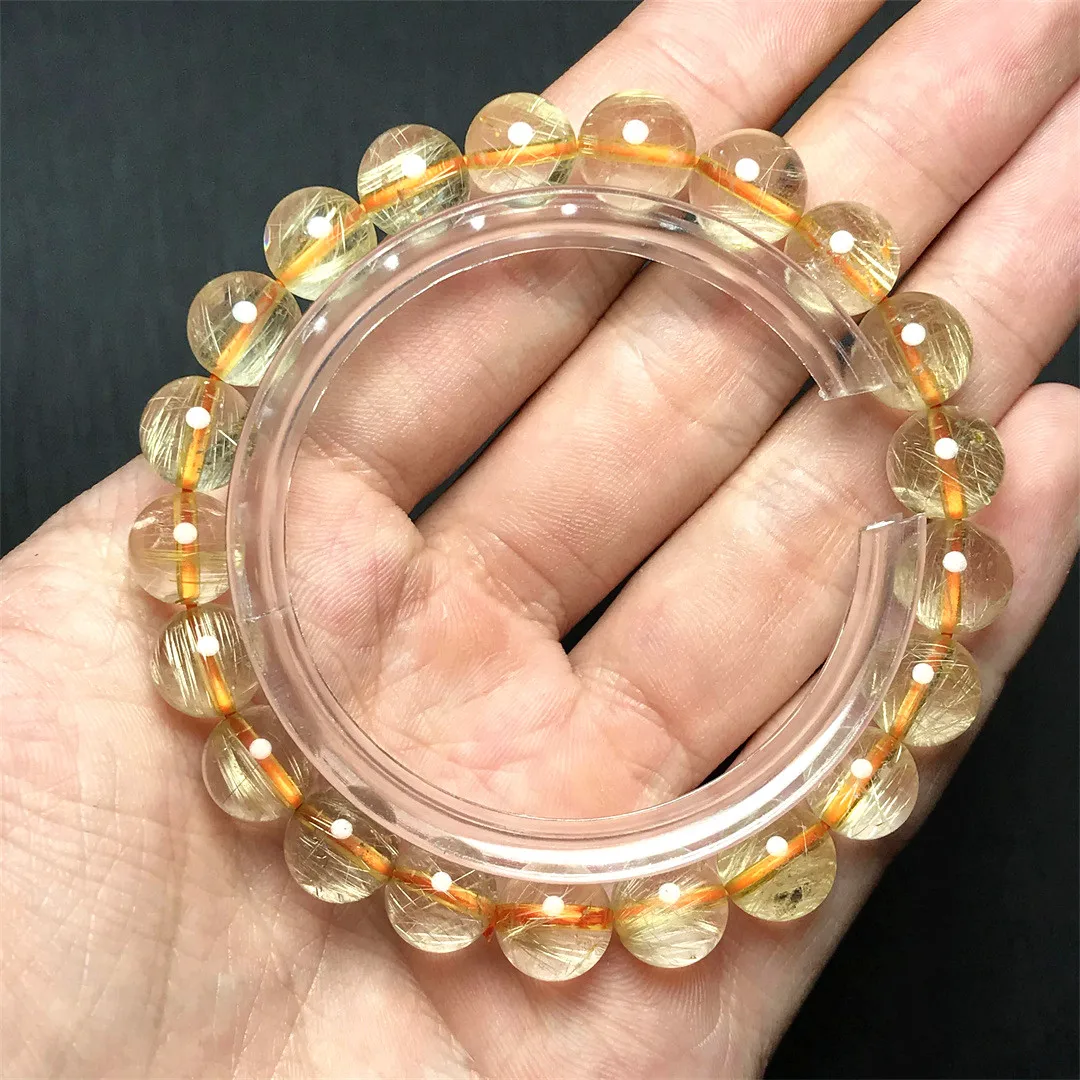 

9mm Natural Gold Rutilated Quartz Bracelet For Woman Man Wealth Healing Love Luck Gift Crystal Round Beads Jewelry Strands AAAAA