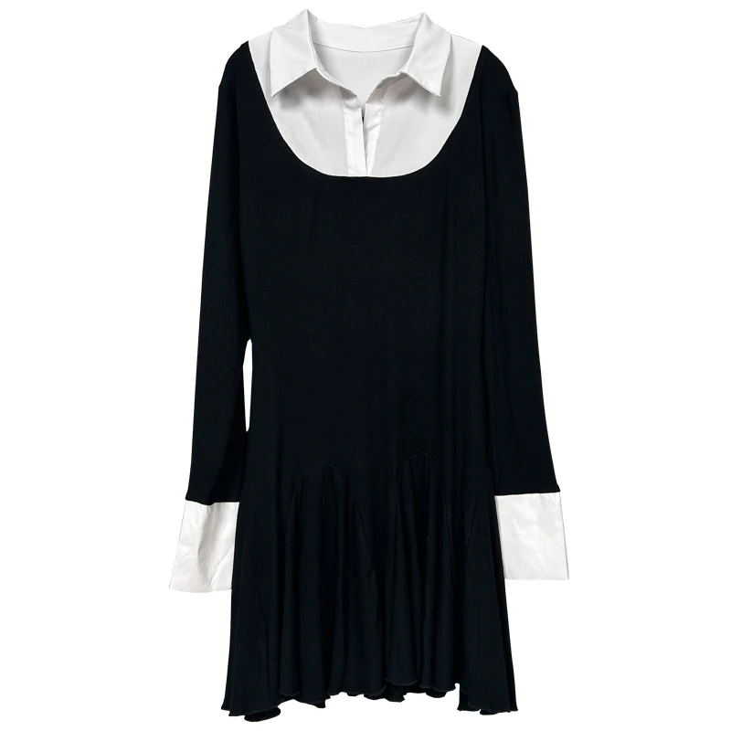 Dongda Gate nouveauté Ele col femme taille cintrée faux deux pièces Dr confortable respirant tricoté ort S...