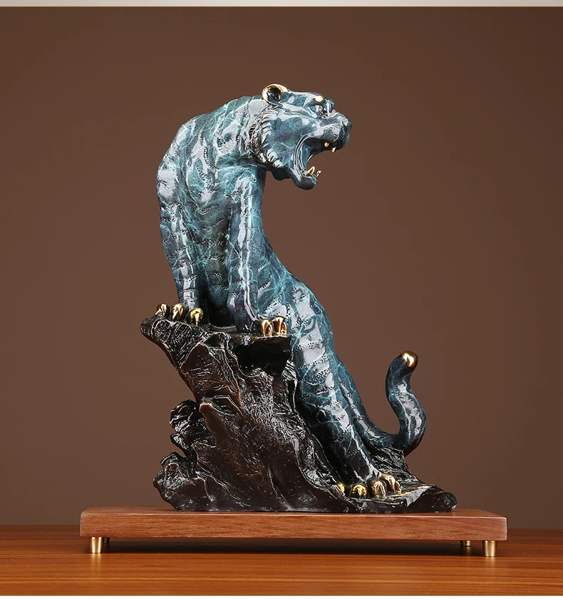 large Europe America Original GOOD LUCK Fortune tiger Leopard color brass Sculpture home office business art animal TOP Ornament