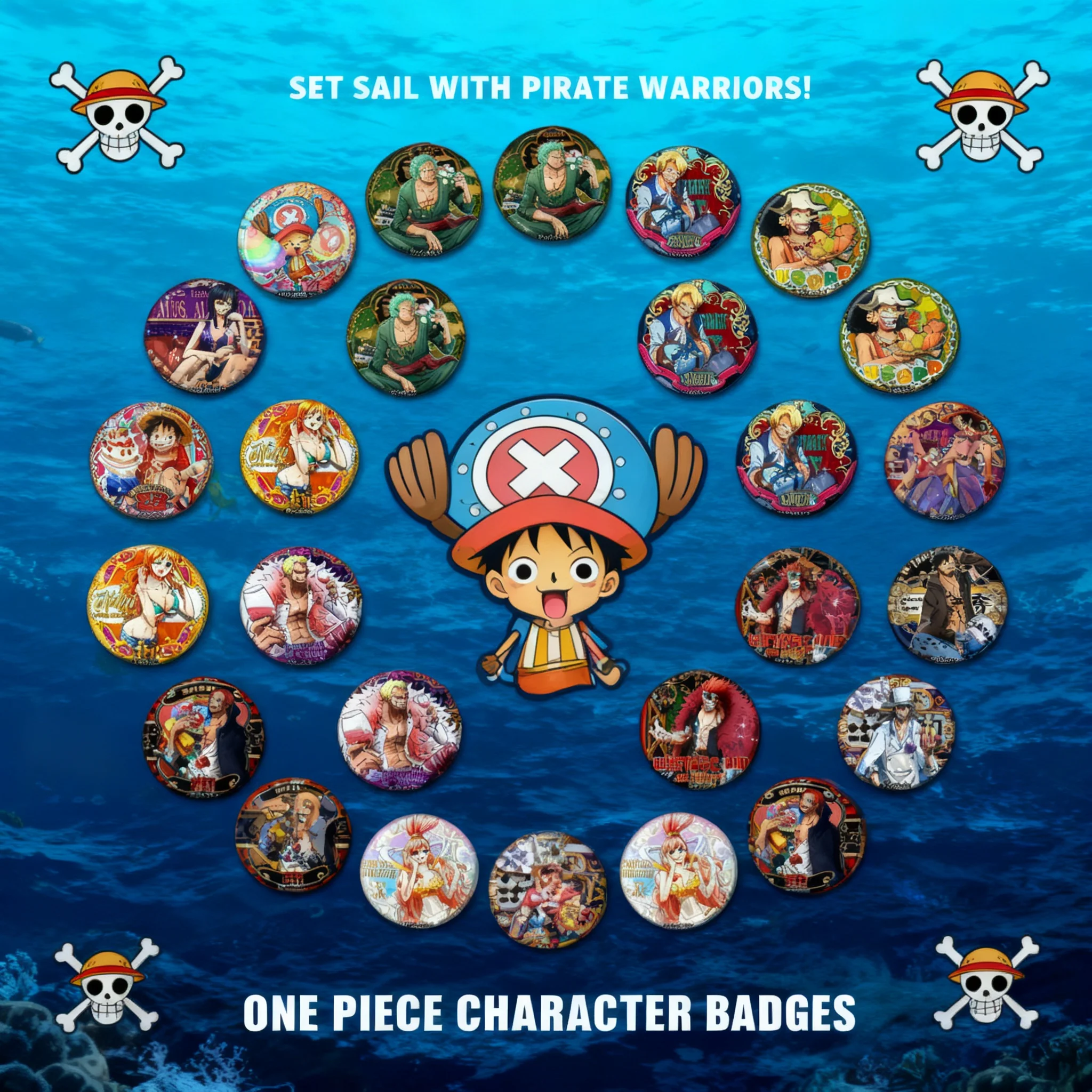 

Набор значков-пинов по аниме ONE PIECE: Луффи, Зоро, Эйс, Шанкс, Чоппер. Аксессуары, мультяшная атрибутика, коллекционный подарок для фанатов.