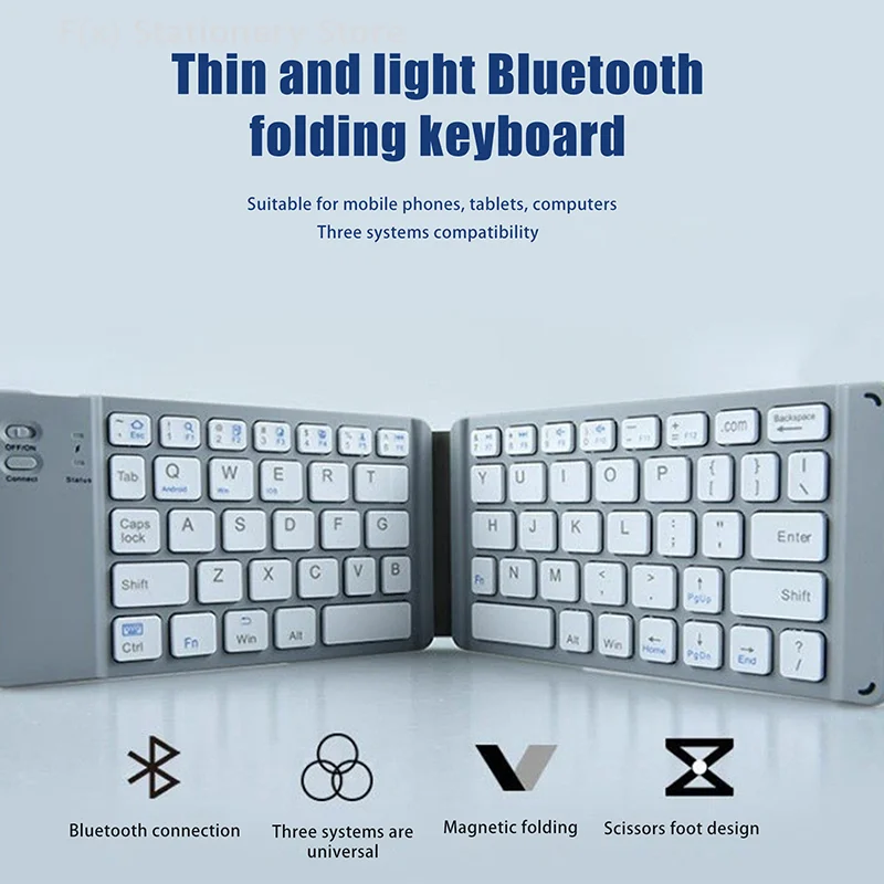Two Folding Wireless Bluetooth Keyboard Mini Portable Keyboard Three Systems Multi-Function Universal