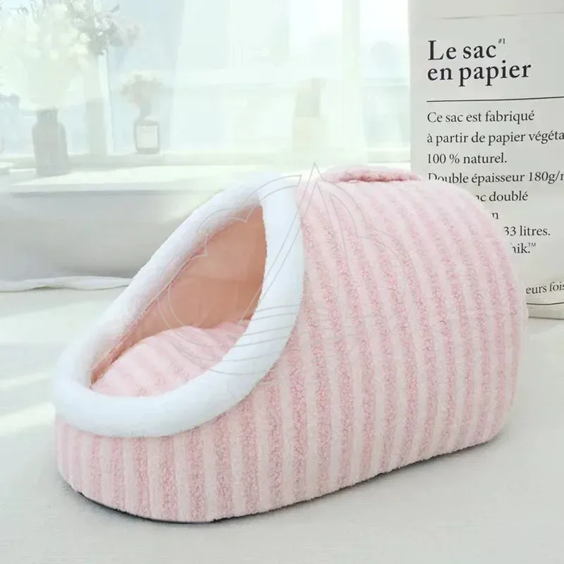 Fashion Thick Sponge Pet Bed Striped Slipper Design Warm Washable Dog Kennel Cat Nest