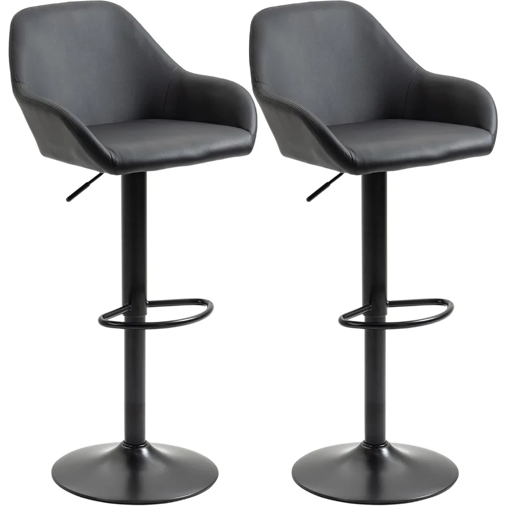 

Adjustable Bar Stools, Swivel Counter Height Barstools with Footrest and Back, PU Leather and Steel Round Base