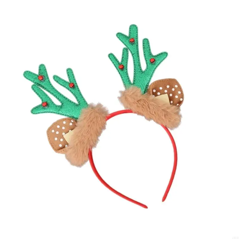 غطاء رأس على شكل قرن الوعل من نسيج ناعم وأجراس جلجلينغ، زينة شعر عيد الميلاد المريحة للعائلة