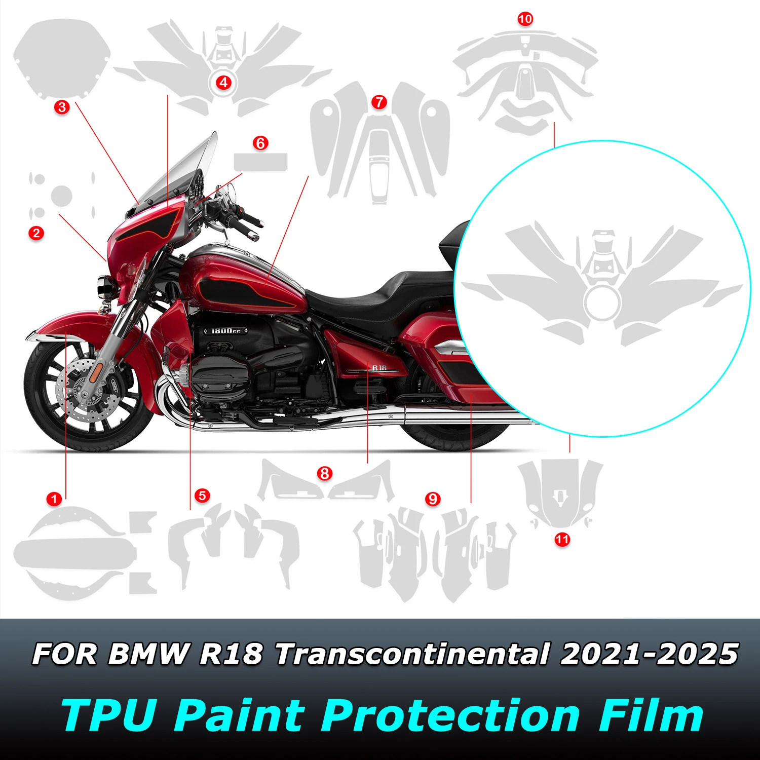 Motorcycle Invisible Paint Protection TPU Film Set Body Fairing Transparent Stickers For BMW R18 r18 Transcontinental 2021-2025
