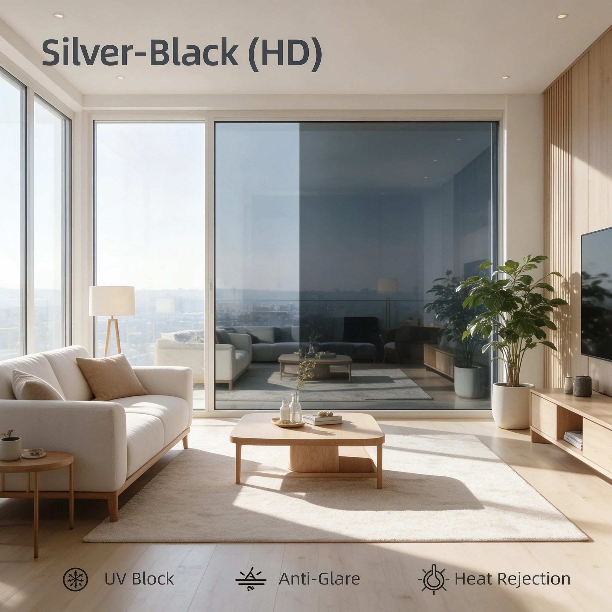 Silver Black HD Privacy Glass Tint Roll PET Material One Way Vision Anti UV Heat Blocking For Residential Office Vehicle Windows